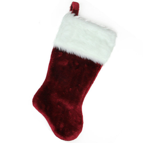 Traditional Christmas Stocking with Cuff - 20" - Burgundy and White