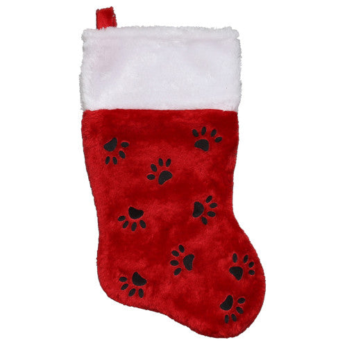 Traditional Christmas Stocking with Black Paw Prints - 14"- Red and White