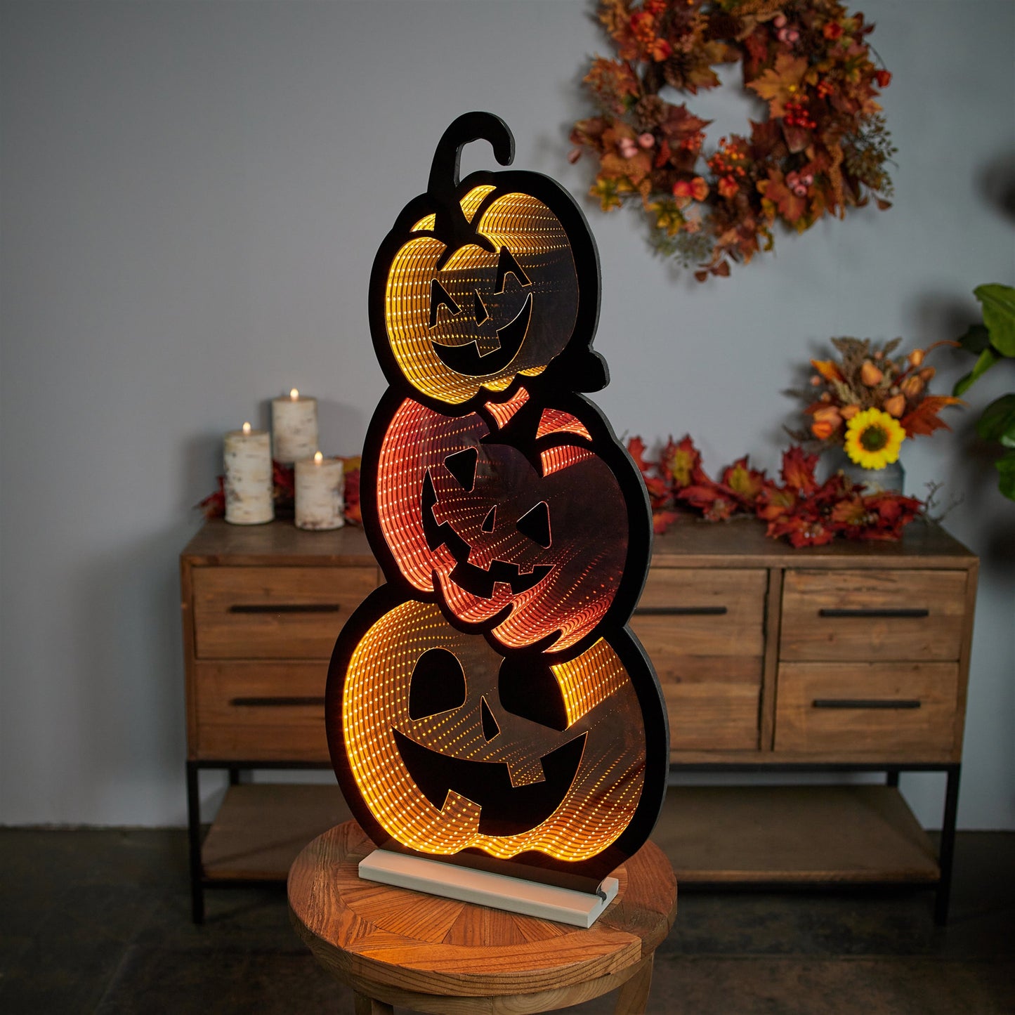 Triple Jack-o-Lantern Infinity Light, Acrylic w/UL Plug, 35.5"