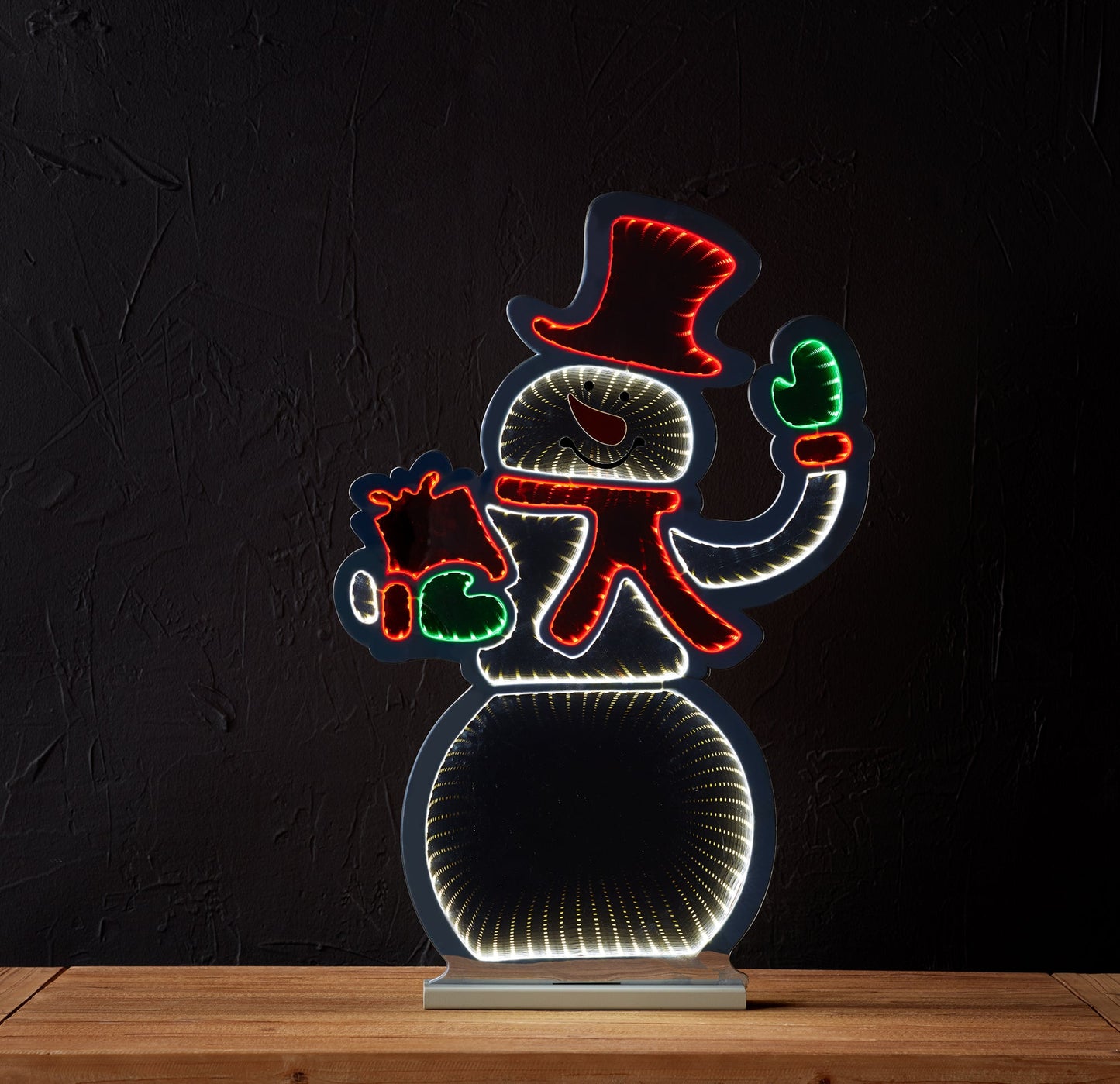 Snowman w/Present Infinity Light, 20"L x 29.5"H Acrylic w/UL Plug