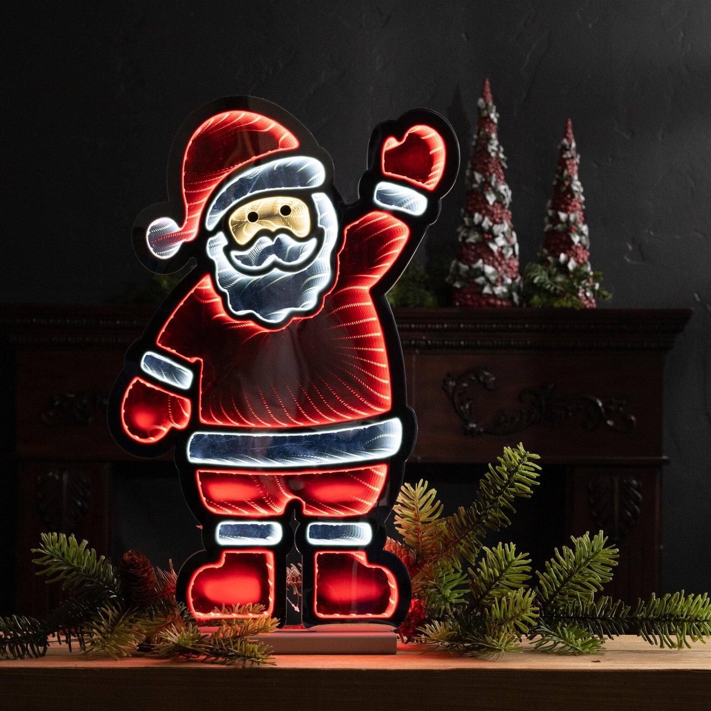 Waving Santa Infinity Light, Acrylic w/UL Plug, 22.5"