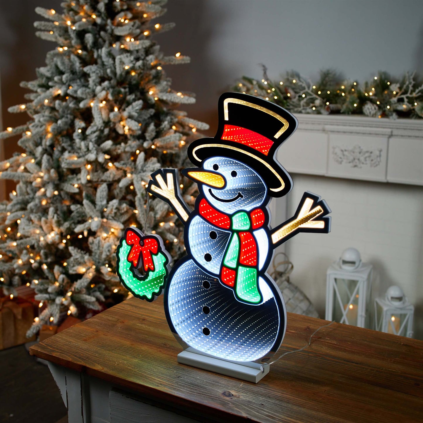 Snowman w/Wreath Infinity Light, Acrylic w/UL Plug, 23.5"