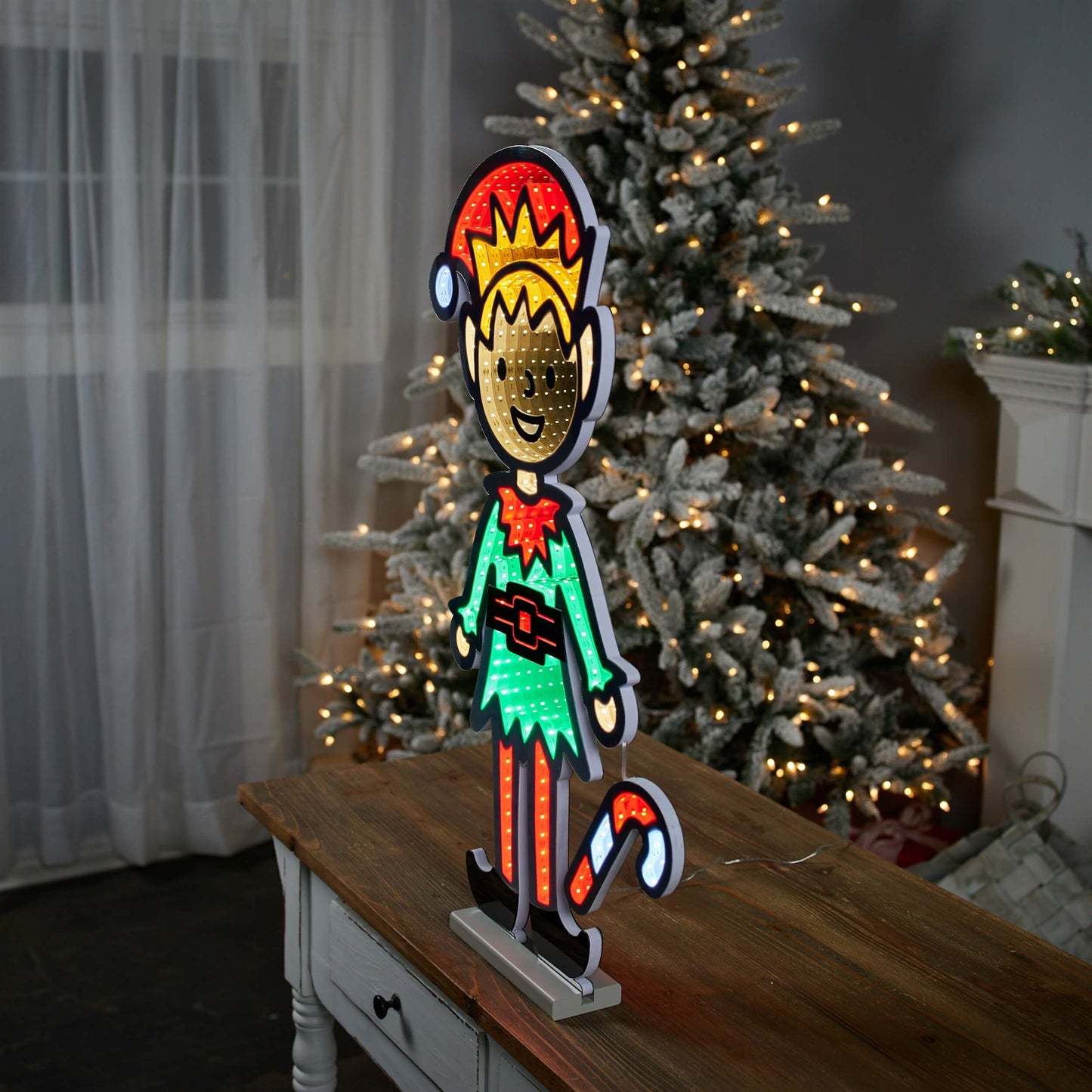 Elf w/Candy Cane Infinity Light 29"H Acrylic w/UL Plug