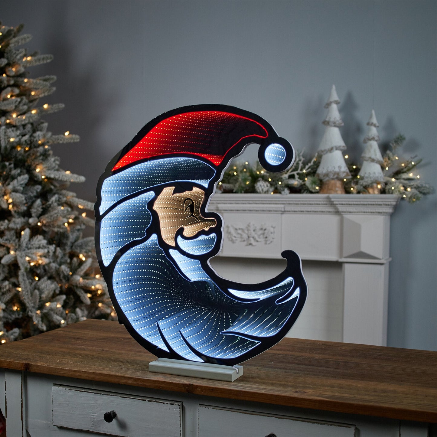 Santa Half Moon Infinity Light, Acrylic w/UL Plug, 20 x 23"