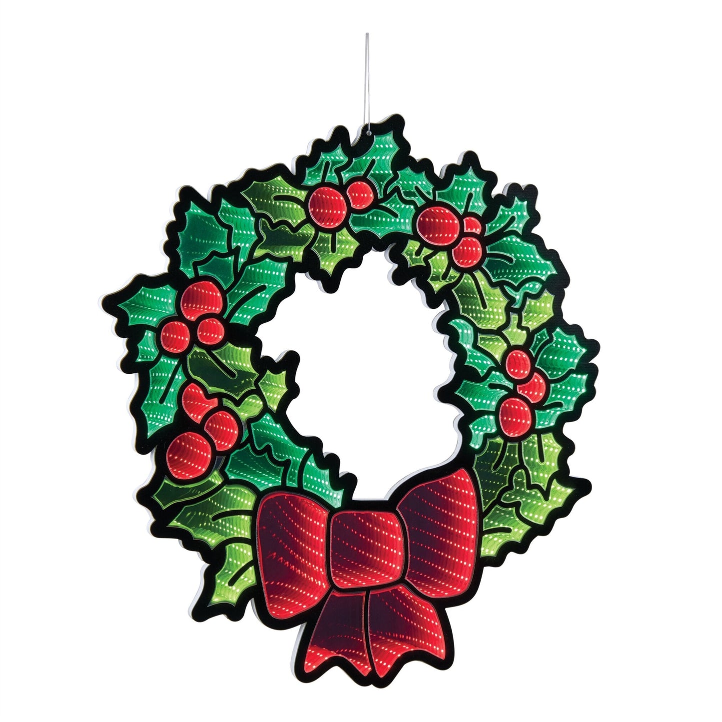 Holly Wreath W/Bow Infinity Light, Acrylic w/UL Plug, 24"
