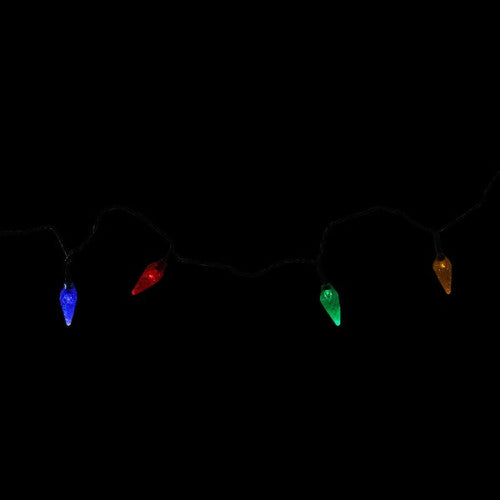 10 Multi-Color Faceted C6 LED Christmas Lights - 3.9 ft Green Wire