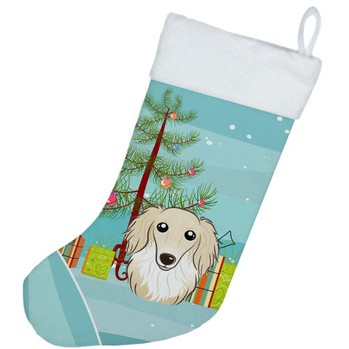 Christmas Tree and Longhair Creme Dachshund Christmas Stocking BB1584CS