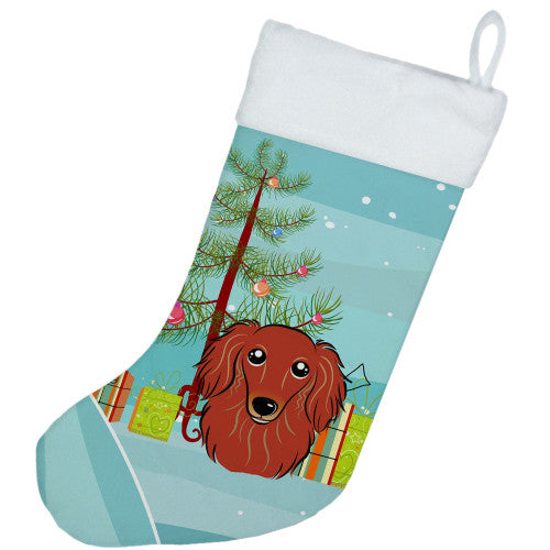 Christmas Tree and Longhair Red Dachshund Christmas Stocking BB1586CS