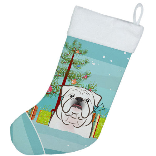 Christmas Tree and White English Bulldog Christmas Stocking BB1592CS