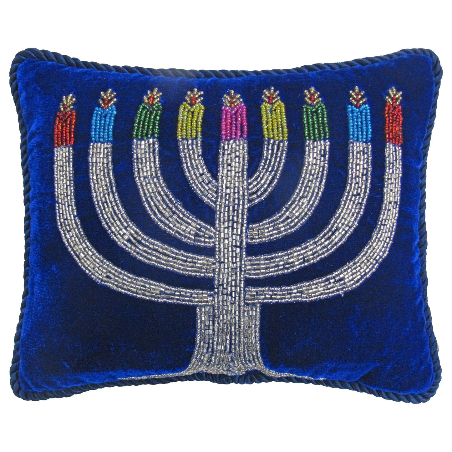 Blue Ash Velvet Pillow W/ Menorah