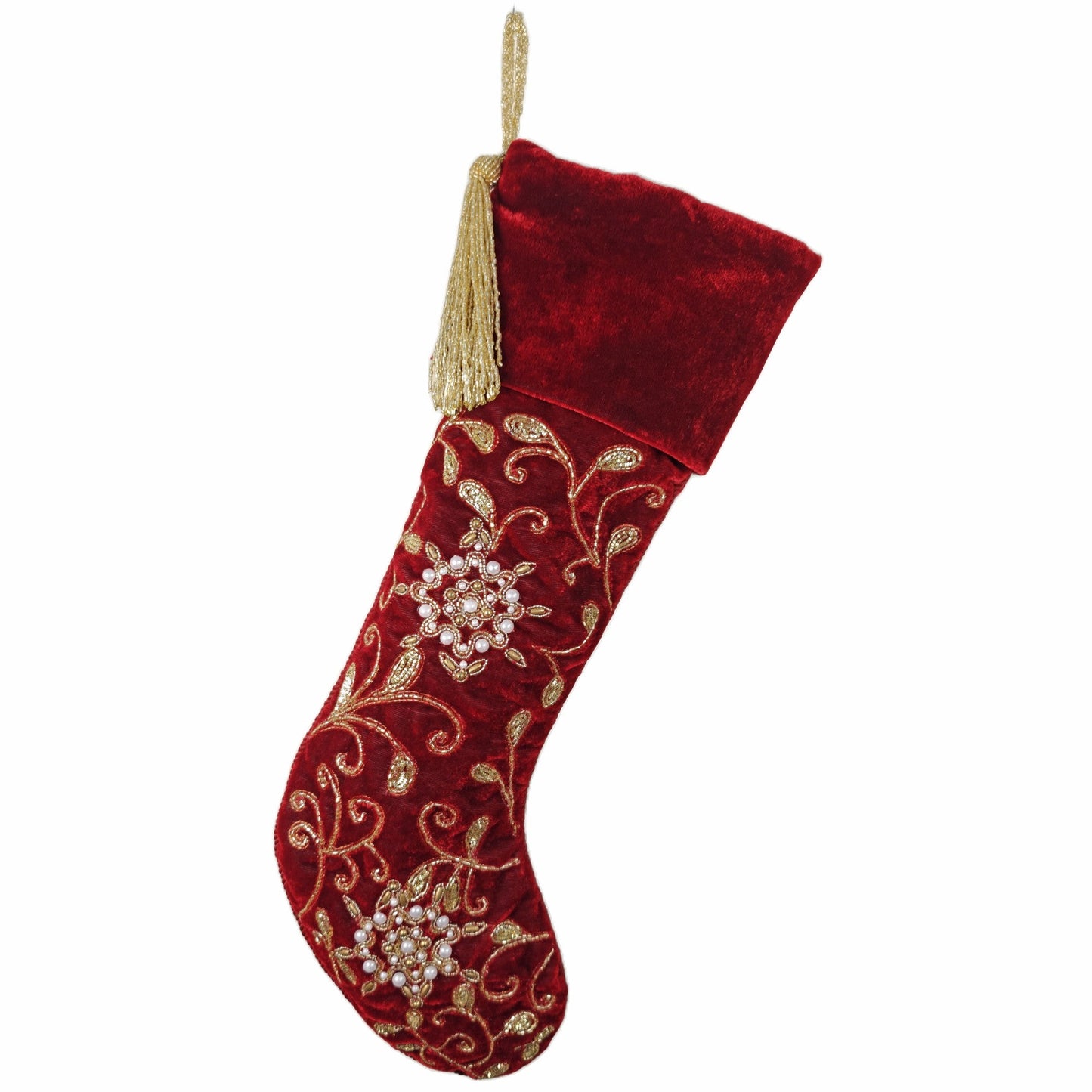 Stocking Red Ashwani Velvet W/Pearls