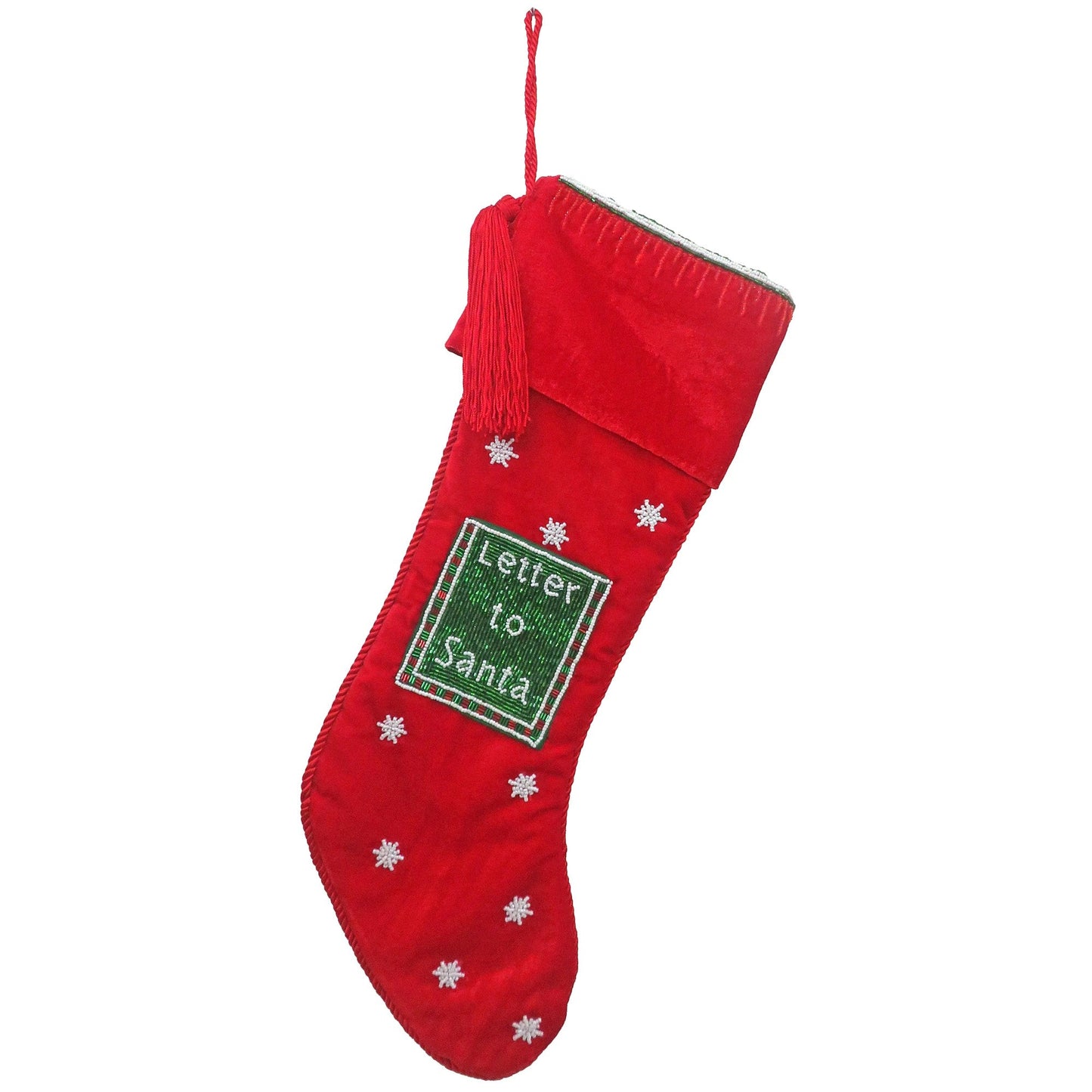 Red Ash Velvet "Letter To Santa" Stocking w/Beaded Pocket