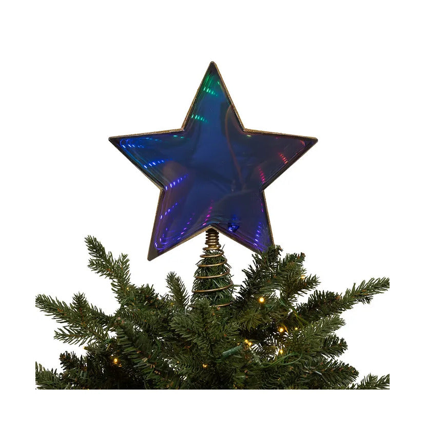 UL 22L Multicolor Infinity Effect SMD LED Gold Glitter Star Treetop, 11.5"