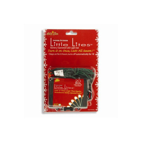 20 Battery Operated White LED Micro Rice Christmas Lights with Timer - Green Wire