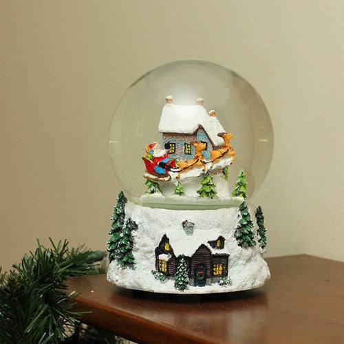 Musical and Animated Santa and Reindeer Rotating Christmas Water Globe - 6.75"
