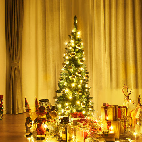 Costway 4.5ft Pre-Lit Hinged Pencil Christmas Tree 150 White Lights