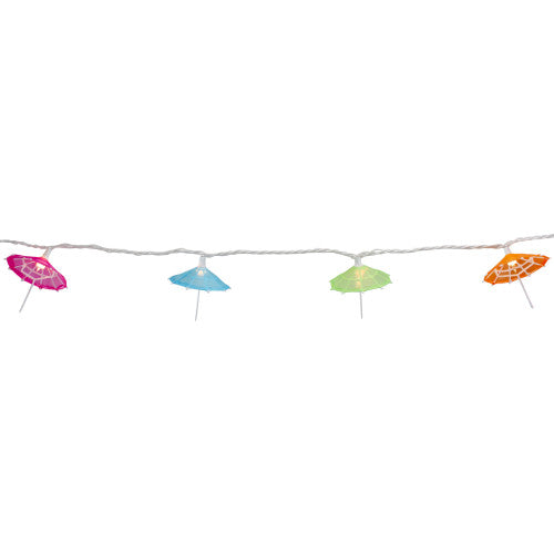 10 Count Colorful Drink Umbrella Novelty String Lights, 6.5 ft White Wire