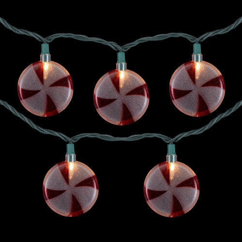 10-Count Peppermint Candies Christmas Lights - 6ft Green Wire