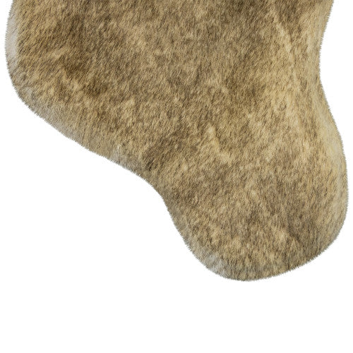 Faux Fur Christmas Stocking with Pom Poms - 20.5" - Beige and Brown