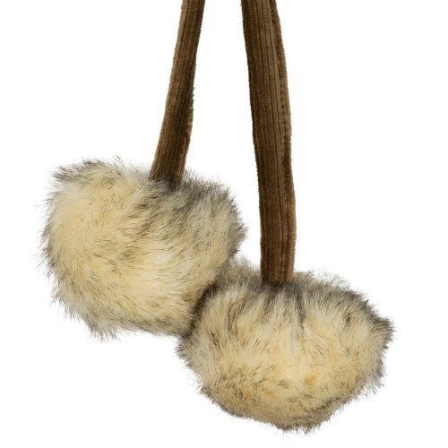 Faux Fur Christmas Stocking with Pom Poms - 20.5" - Beige and Brown