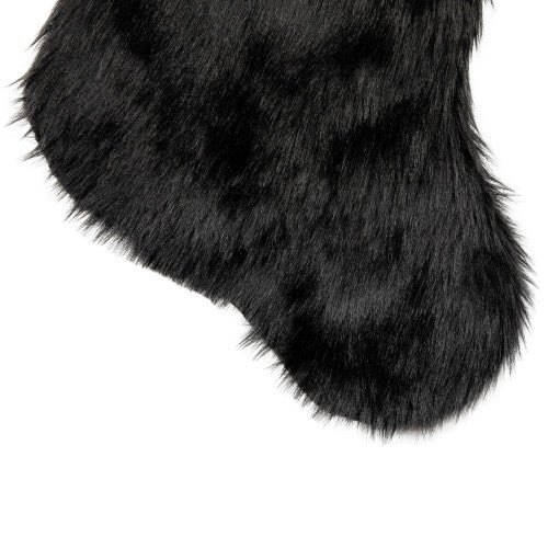 Sable Faux Fur Christmas Stocking with Pom Poms - 20.5" - Black