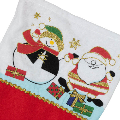 Santa and Snowman Christmas Stocking - 19" - Red and White