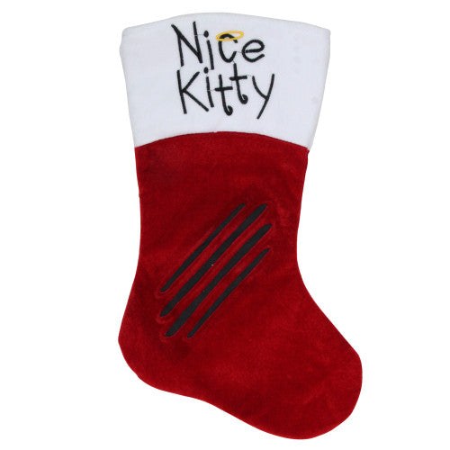 19" Red with White Angel Pet Nice Kitty Christmas Stocking