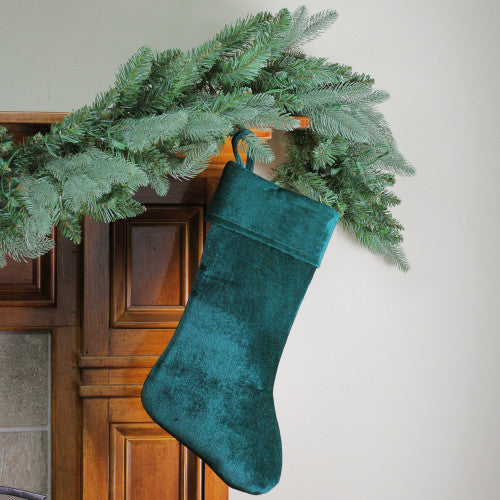 Traditional Velvet Hanging Christmas Stocking - 19" - Green