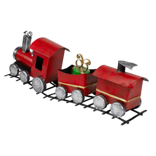 Triple Car Metal Train Christmas Decoration - 15" - Red and Silver