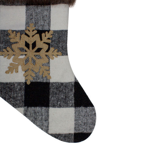 18-Inch Black and White Buffalo Plaid Burlap Reindeer Christmas Stocking