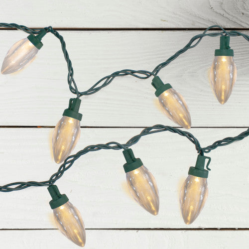 25 Warm White LED C9 Christmas Lights - 16 ft Green Wire