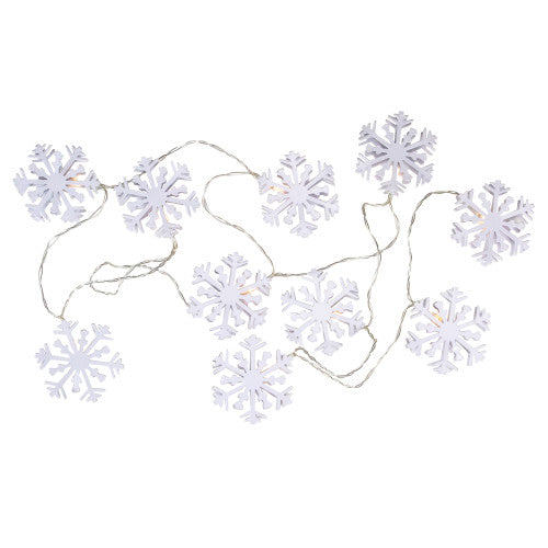10 B/O White Snowflake LED Candlelight Clear Christmas Lights - 4 ft Clear Wire