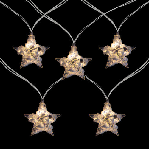 10 B/O LED Warm White Clear Star and Yarn Christmas Lights - 4.5' Clear Wire
