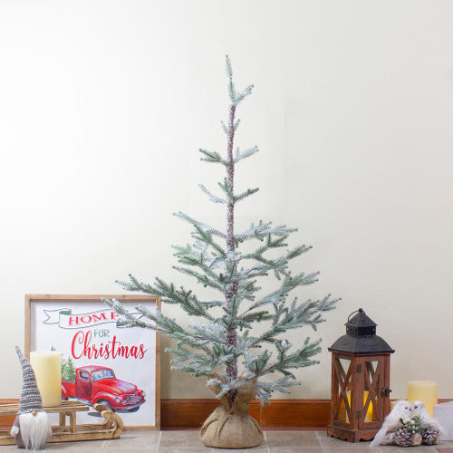 Frosted Pine Slim Artificial Christmas Tree with Jute Base - 3' - Unlit