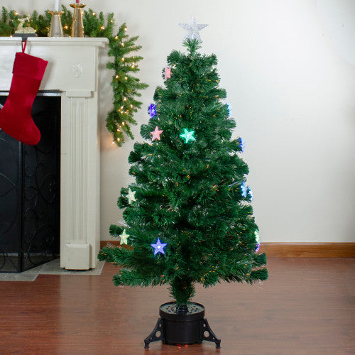 4' Pre-lit Potted Medium Pine Color Changing Star Artificial Christmas Tree - Multi-Color Fiber Optic LED Lights
