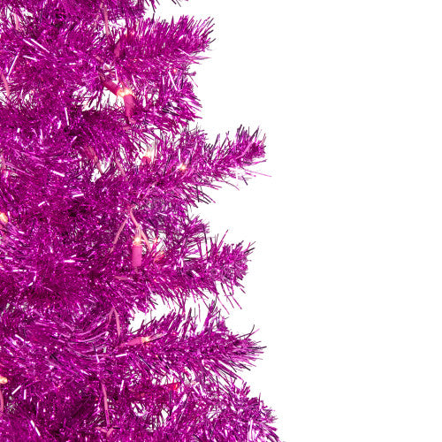 4' Pre-Lit Pink Artificial Tinsel Christmas Tree, Clear Lights