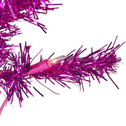 4' Pre-Lit Pink Artificial Tinsel Christmas Tree, Clear Lights