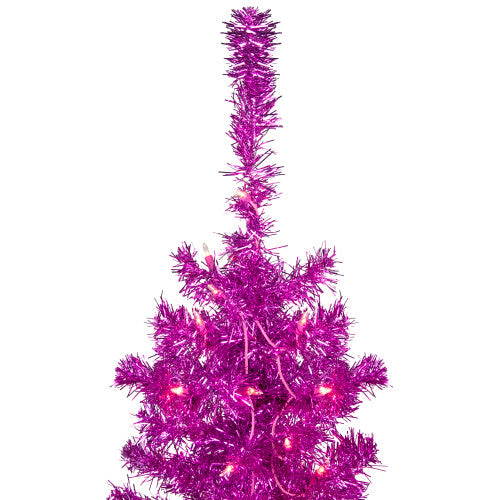 4' Pre-Lit Pink Artificial Tinsel Christmas Tree, Clear Lights