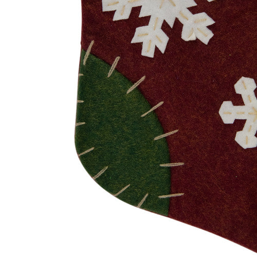 20" Green and Red Snowflake Christmas Stocking with Blanket Stitching