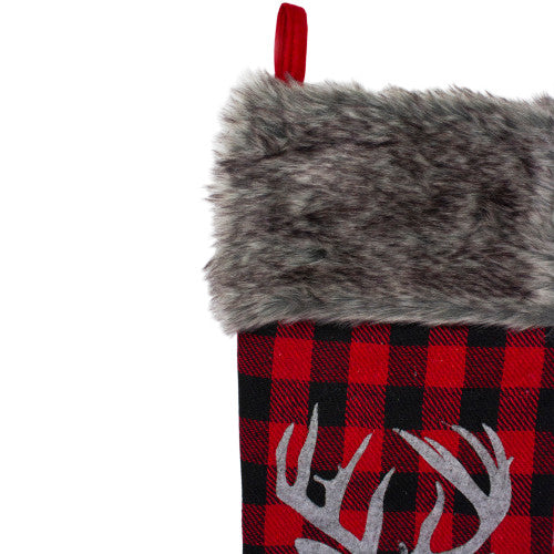 20.5" Red and Black Buffalo Plaid Reindeer Christmas Stocking