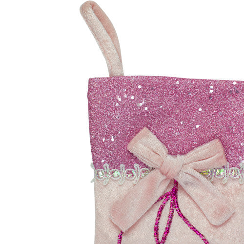 14" Pink and Silver Ballerina Shoes Christmas Stocking with Glitter Cuff and Bow