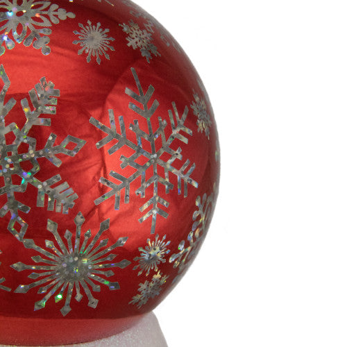 LED Lighted Shiny Snowflake Water Globe Decoration - 6.5" - Red - Warm White