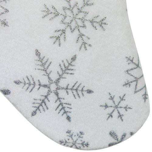 19" White and Silver Snowflakes Christmas Stocking