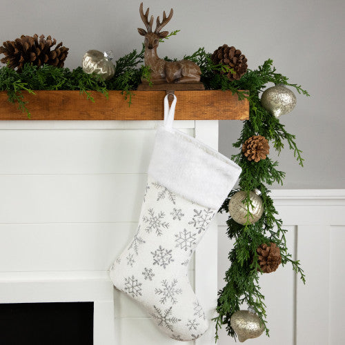 19" White and Silver Snowflakes Christmas Stocking