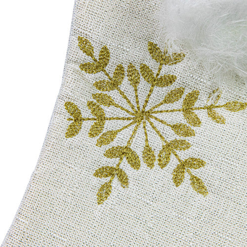 20" Cream with Gold Snowflakes Christmas Stocking with Faux Fur Cuff