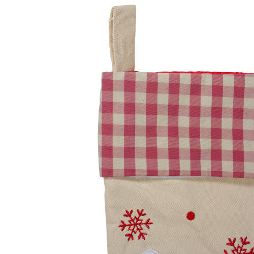 16.5" Red and Ivory Embroidered Santa Claus Christmas Stocking with Gingham Cuff