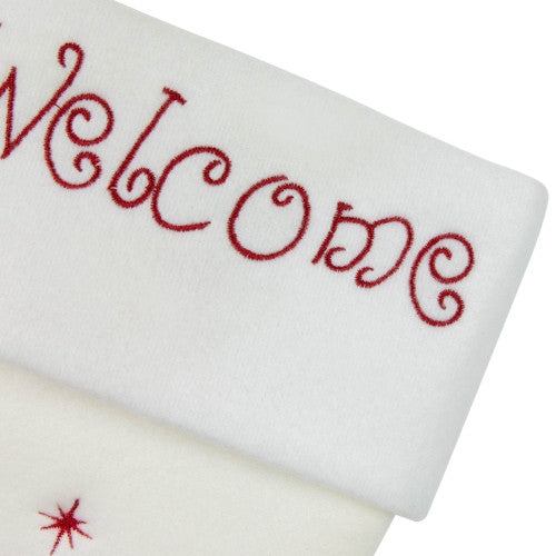 17" White and Red "Welcome" Snowman Embroidered Christmas Stocking