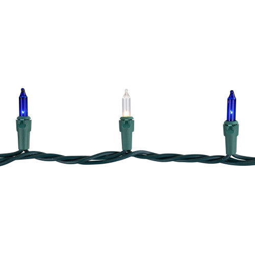 100-Count Blue and Clear Mini Christmas Light Set, 20 ft Green Wire