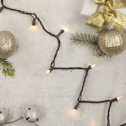 100-Count Warm White LED Mini Christmas Lights, 33 ft Brown Wire