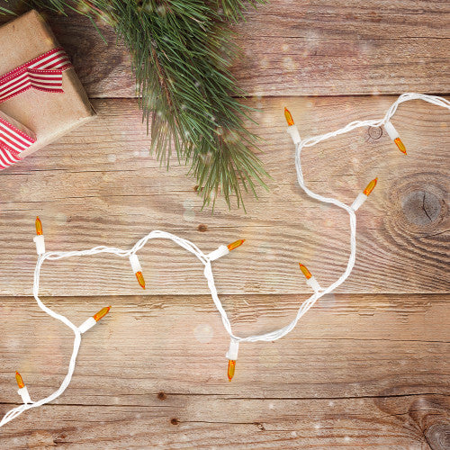 100-Count Orange LED Mini Christmas Lights 4" Spacing - White Wire